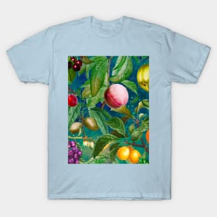 Floral paradise,Trendy tropical floral leaves and fruits, tropical pattern, botanical illustration, tropical plants, blue green floral illustration T-Shirt